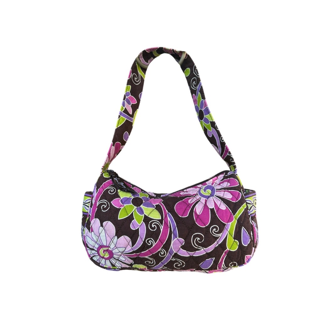 Vera Bradley Purple Punch Maggie Purse Floral Quilted Cotton Shoulder Bag Brown